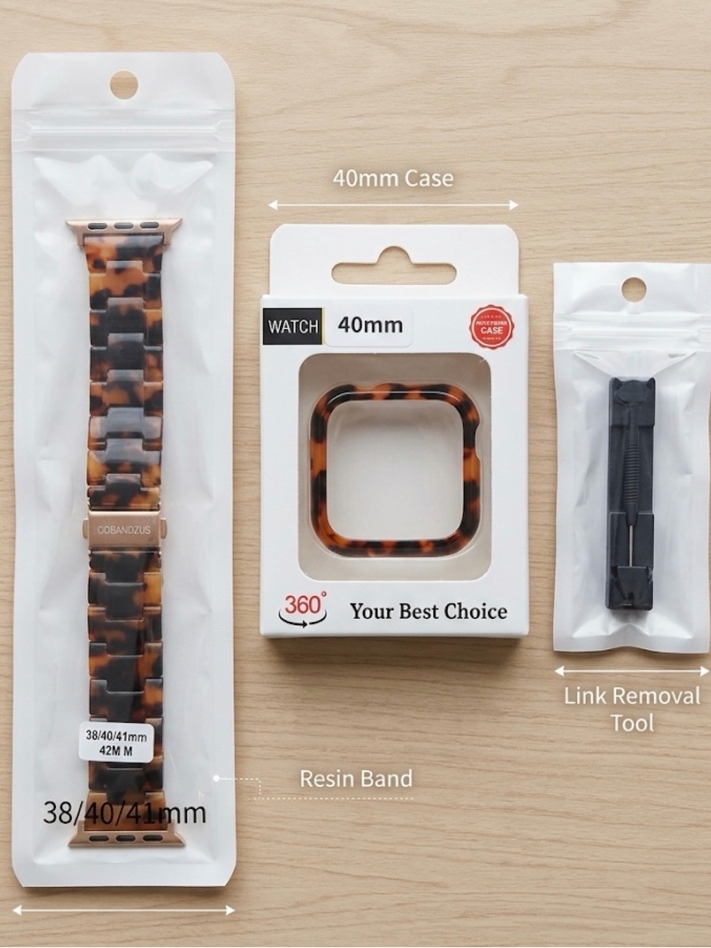 NWT COBANDZUS Tortoise Shell Resin Apple Watch Band Set (38/40/41mm)